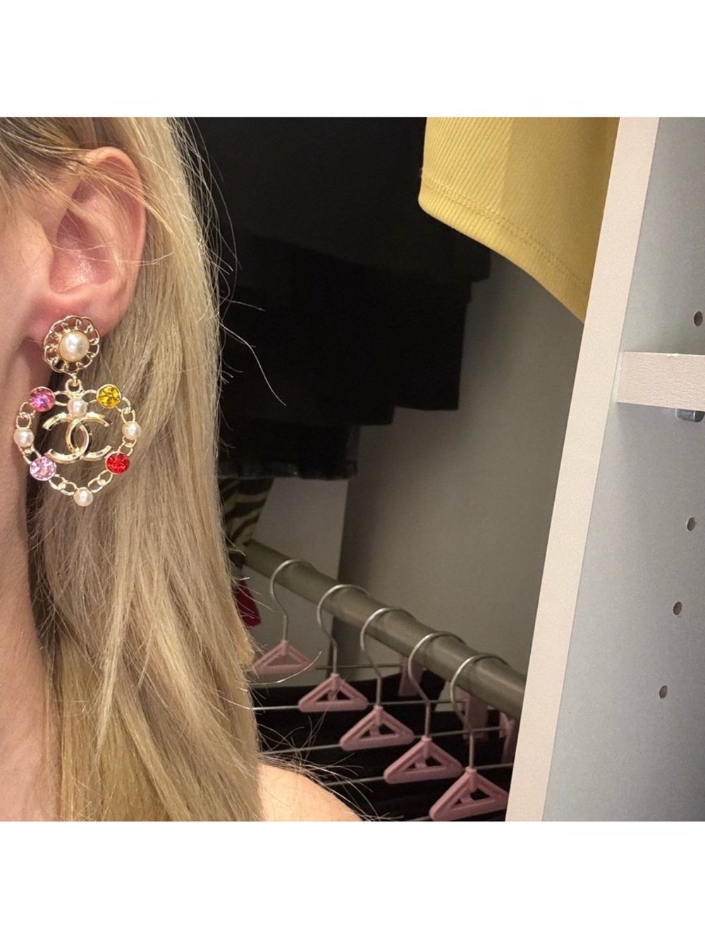 CHANEL Heart Drop Earrings with Multicolor Stones